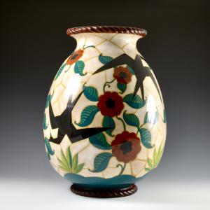 Grande vaso com pássaros em voo e motivos fitomorfos - Manlio Trucco, Manifattura La Fenice, cerca de 1925
